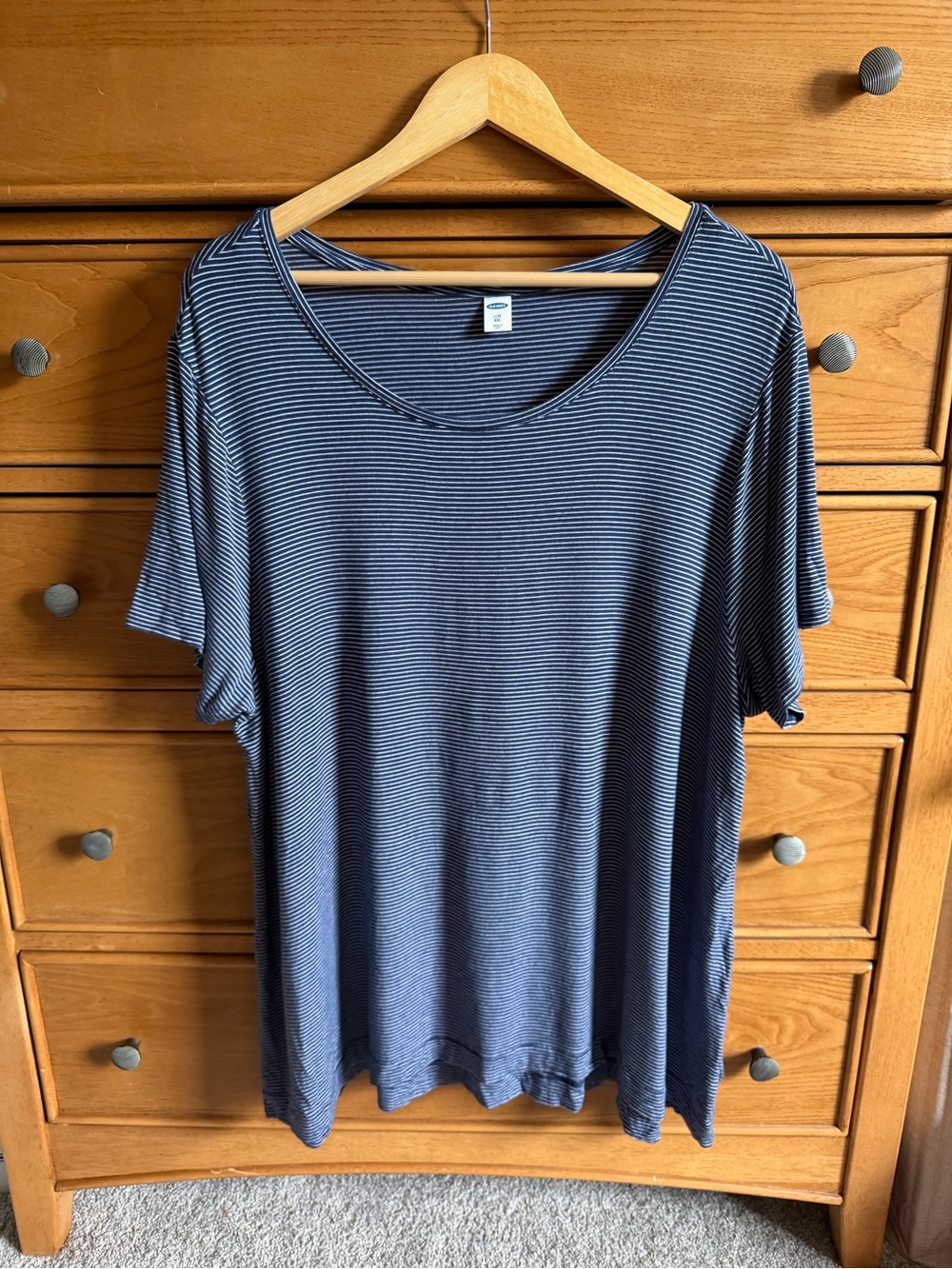Old Navy Luxe Tunic Tee Top Womens Size XXL Navy Blue Striped Oversized Relaxed